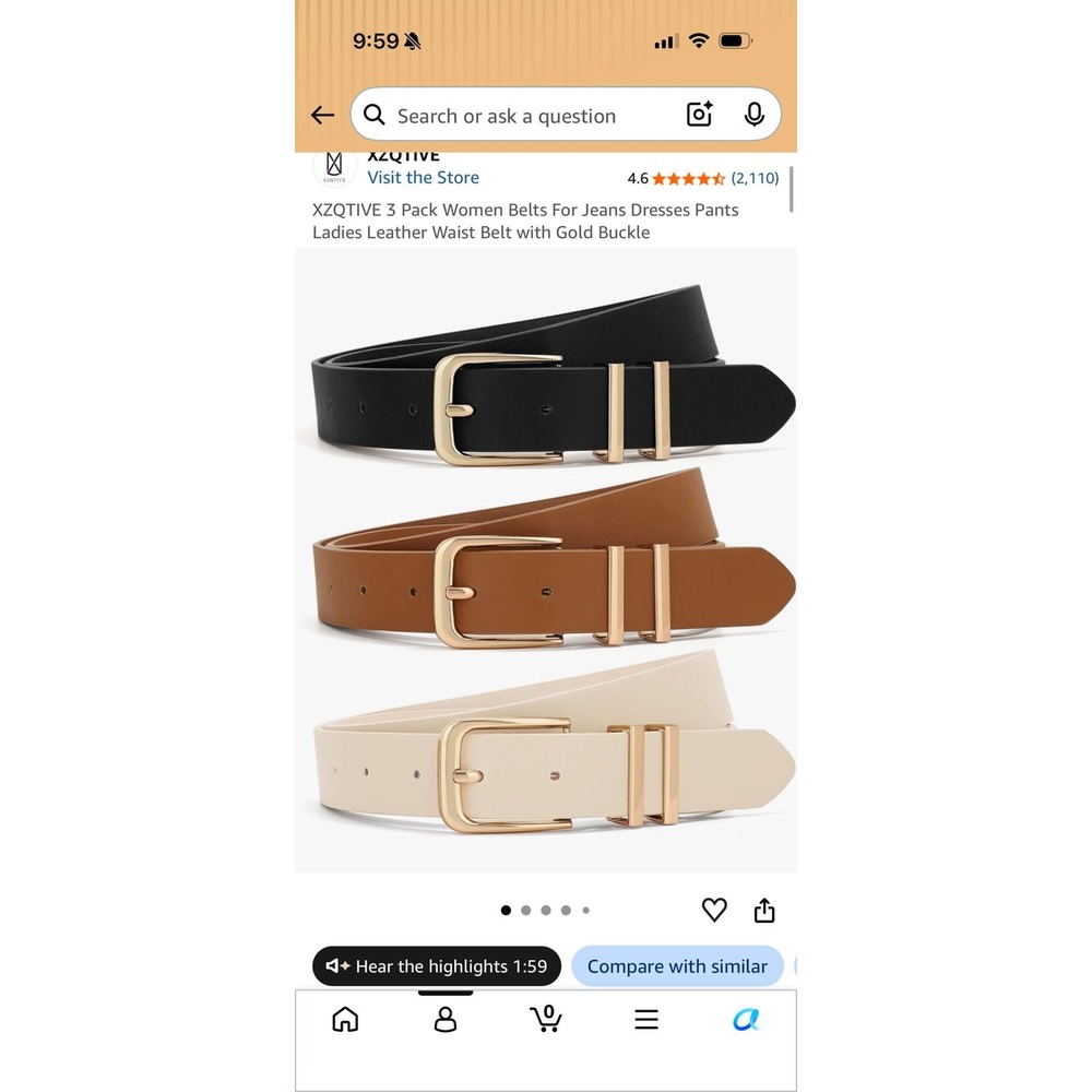 Set of 3 Women's Belts - Black, Beige, Brown - Picture 2 of 2